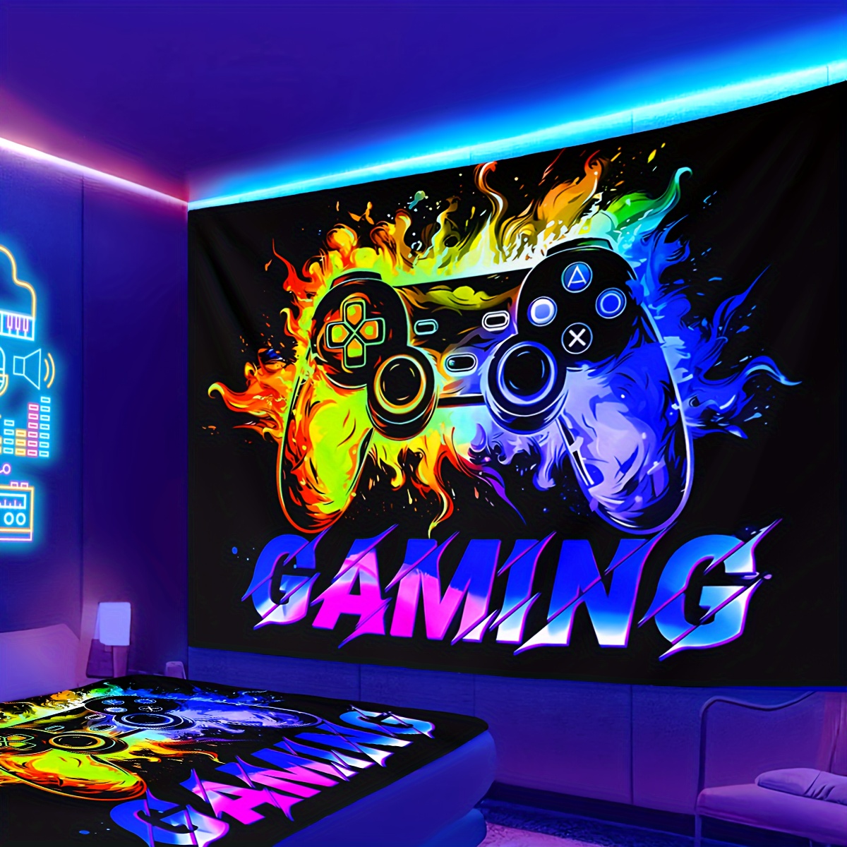 Alfombra gamer para niños, patrón de juego, divertido controlador de  pintura en blanco y negro, sala de juegos, dormitorio, 63 x 31 pulgadas