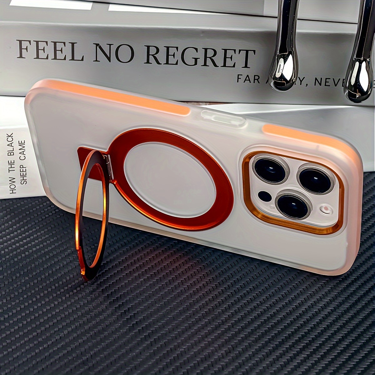 Magnetic shockproof case with ring stand for iPhone, matte back protective cover_voghion.com