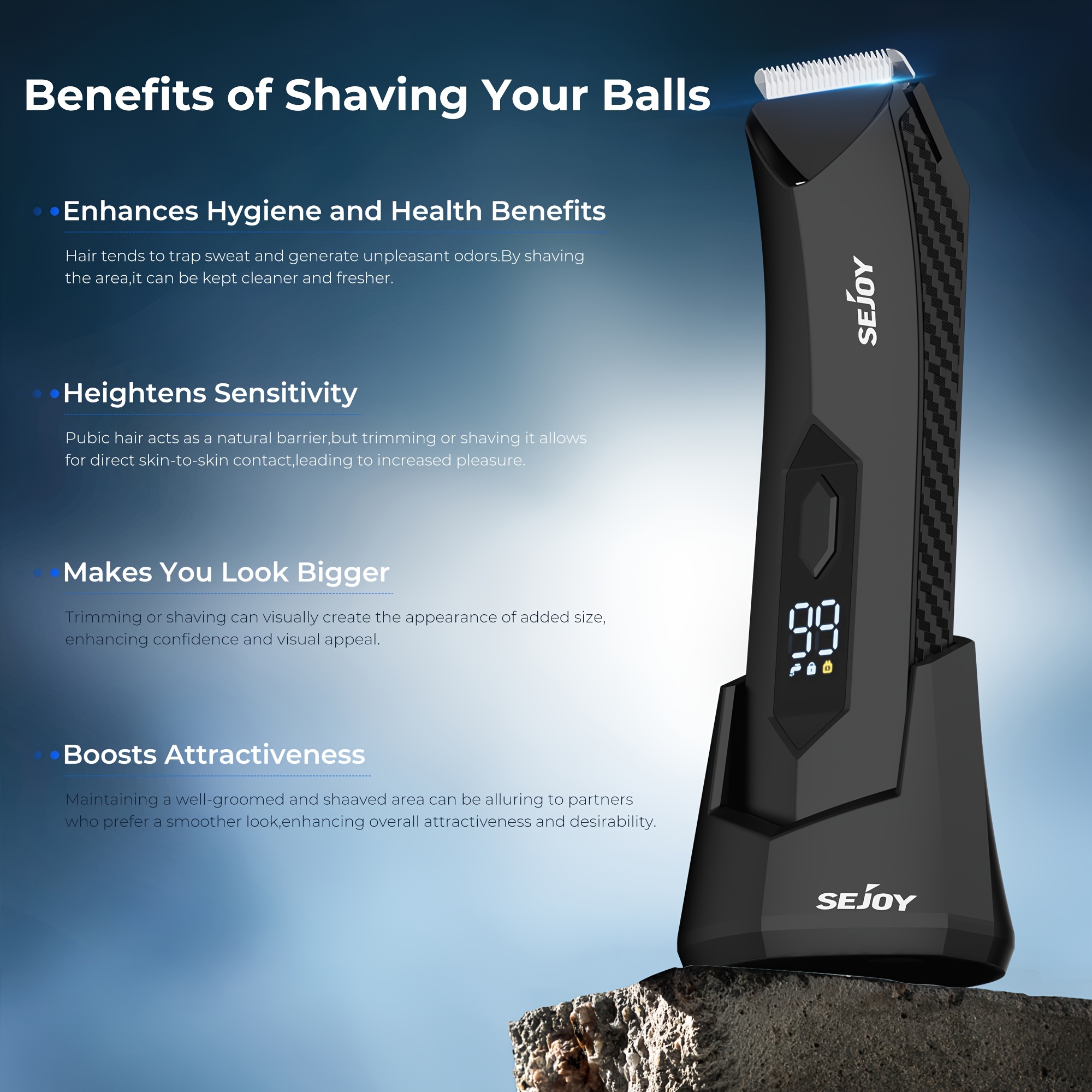 Image of Sejoy Men's Body Hair Trimmer, With Replaceable . Men's Body Hair Clipper, Electric Ball Razor With Interchangeable Ceramic , Best Gift For