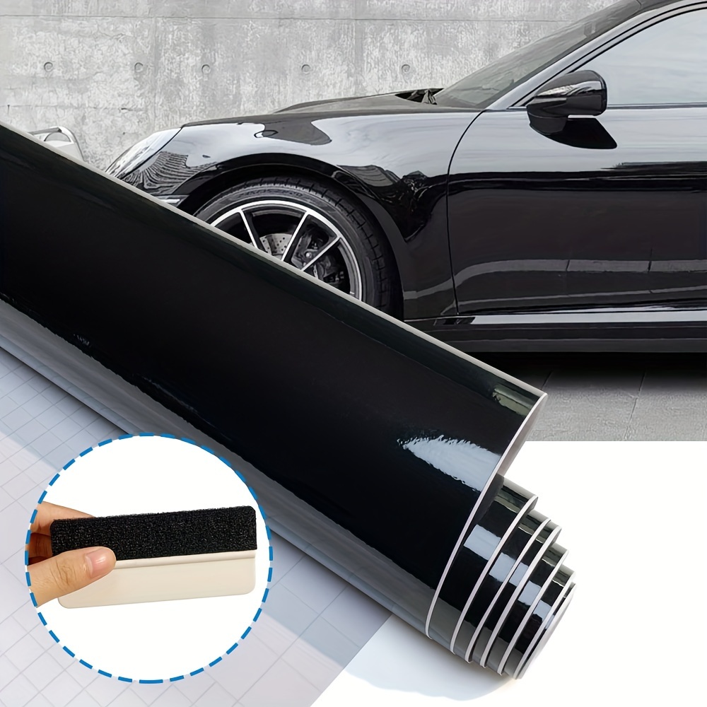 

1 rouleau de film vinyle noir super brillant pour voiture, film de protection anti-rayures pour carrosserie de voiture - Gratuit à découper - Gratuit Raclette