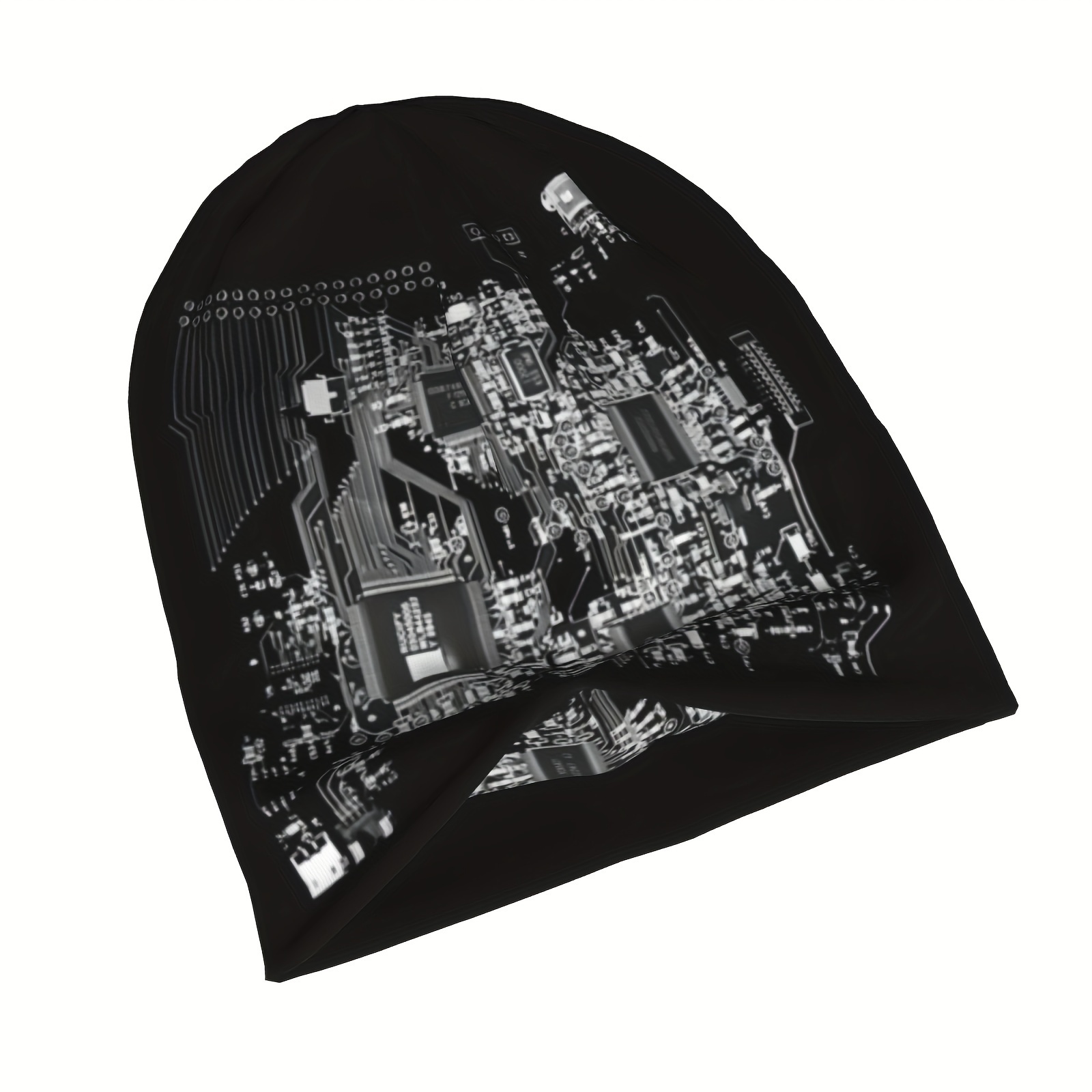 punk rock circuit board pattern beanie hat soft thin style summer bonnet hat for sports hippie y2k retro black ideal choice for gifts