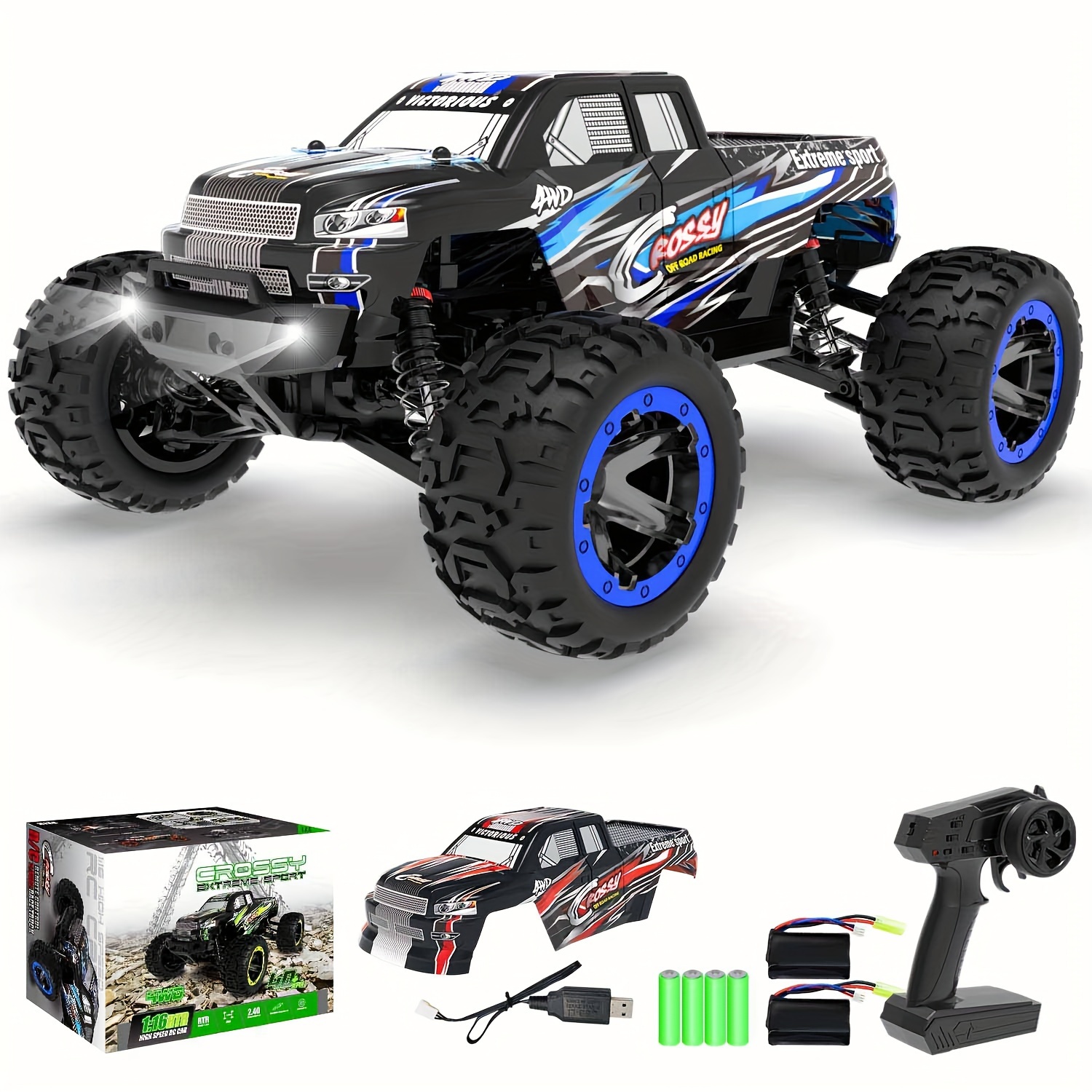 

Rc Car, 1:16 Scale All Terrain Monster Truck, 30mph 4wd Off Road Fast Remote Control Toy 2.4ghz High Speed Electric Vehicle With 2 Rechargeable Batteries, Gift For Boys Adults