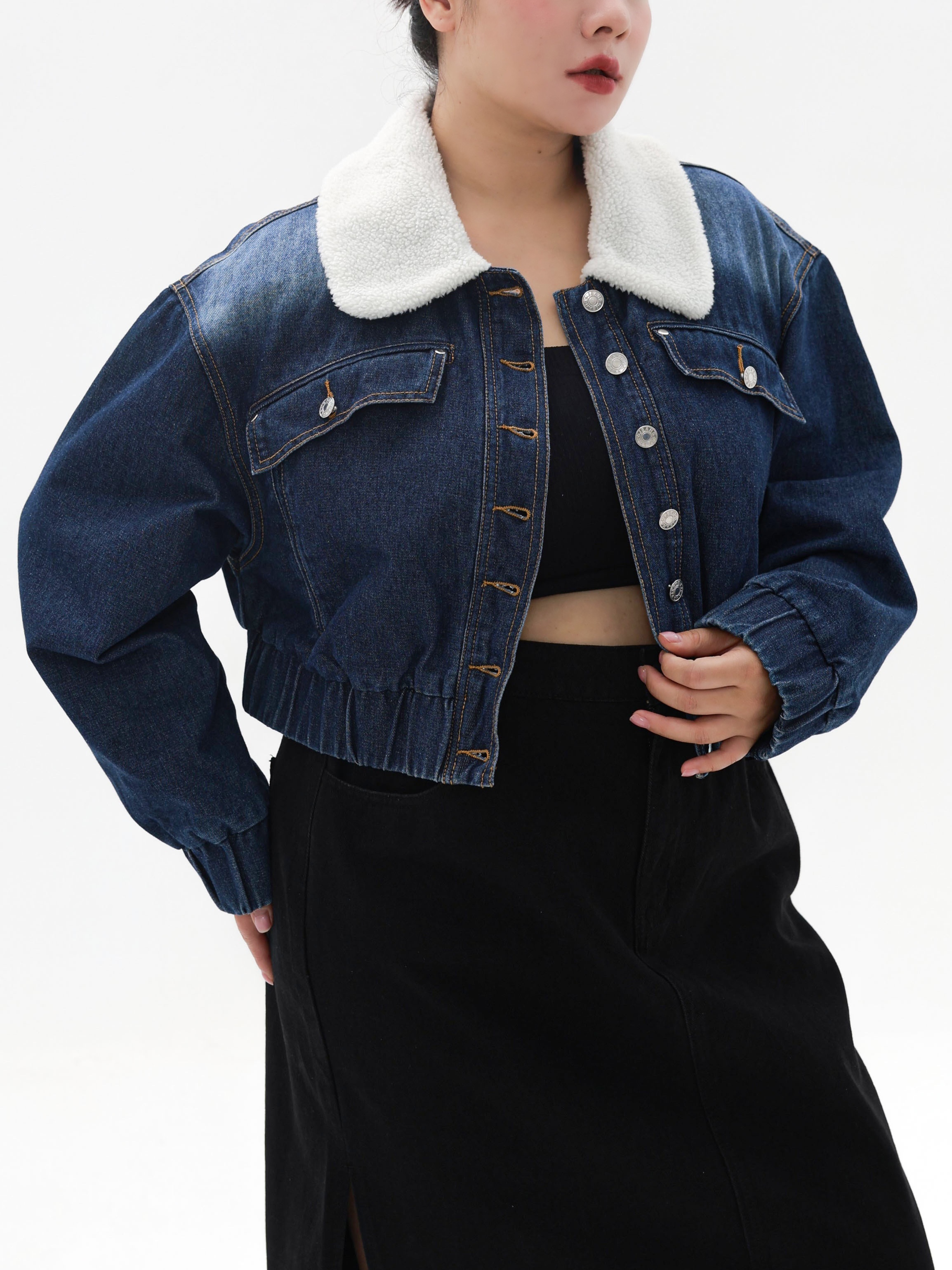 Womens Jacket Sherpa Jean Jacket Plus Size Sherpa Trucker Jacket