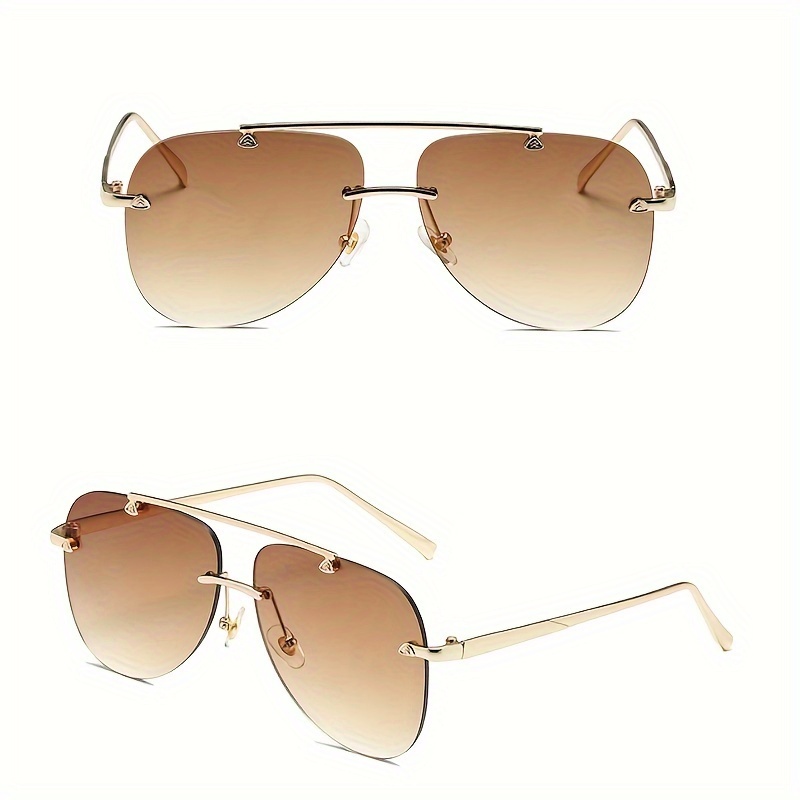 Trendy Cool Rimless Rectangle Metal Frame Polarized Sunglasses