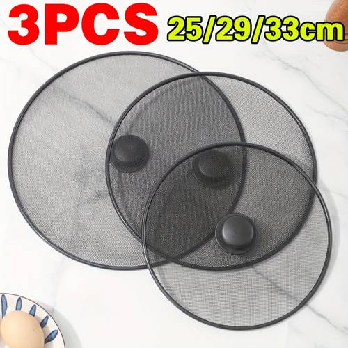 3pcs frying pan cover anti splash guard cooking oil splatter screen kitchen mesh cooking protection mesh design lightweight cover sturdy construction mesh kitchen accessory kitchen enthusiasts meal preppers