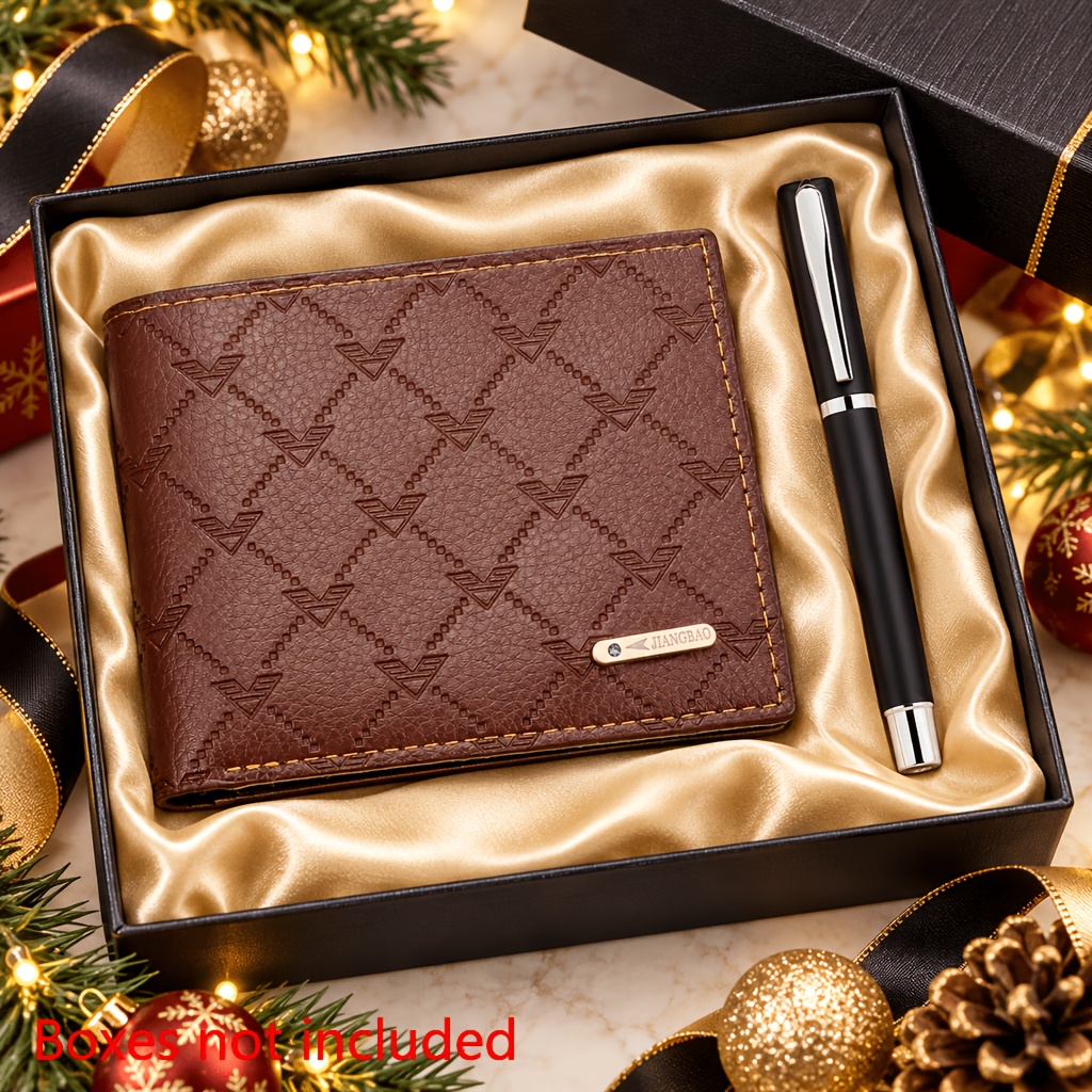 TEMU 2pcs Men's Business Accessory Set, Wallet And Pen, Suitable For Business Meetings, Short Business Trips, Commuting, Gift For Father/, Father's
