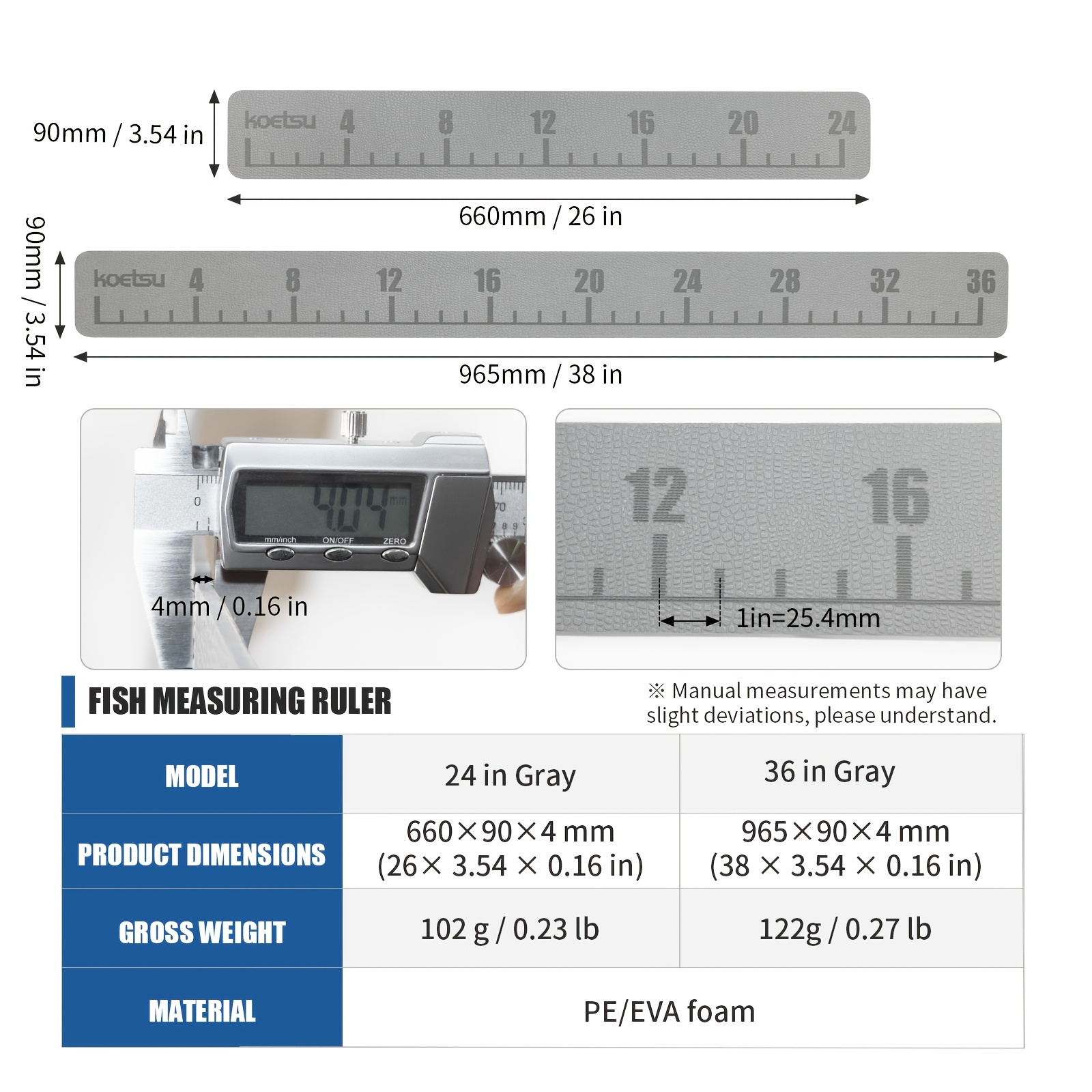 KOETSU Folding Fish Measuring Ruler, Portable Waterproof Measuring Tool