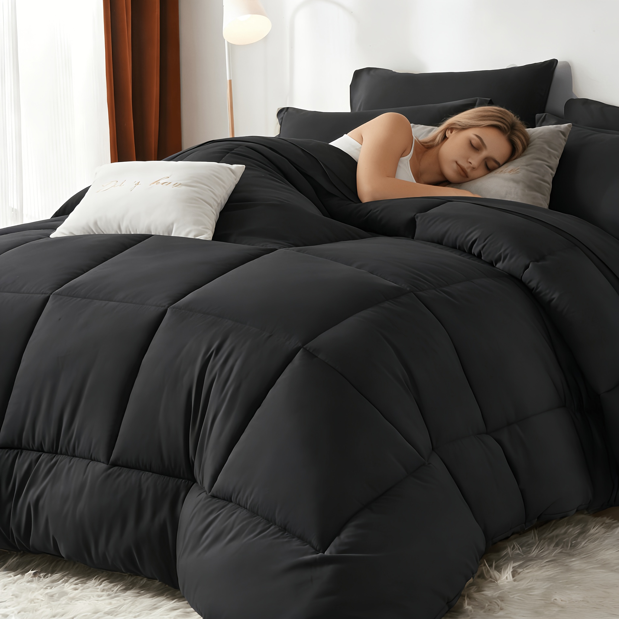 TEMU 5/7pcs Luxurious Checkered Comforter Set Queen Size, Multiple Random Color , Ultra Soft Fluffy Breathable, , Bed In A Bag With Comforter, Flat