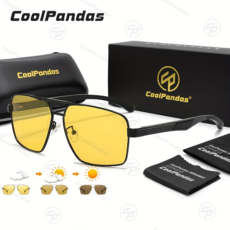 Image of Coolpandas Men' & Photochromic Night Vision Driving Sunglasses - Chameleon Lens Suitable For Car,, Aviation, Outdoor, Retro Vintage Eyewear With Photochromic Technology