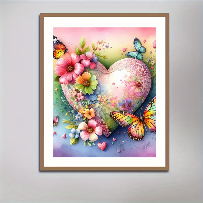 

1pc Love Heart Butterfly Flower Pattern Mosaic Puzzle Kit, Diy 5d Round Acrylic Rhinestone Painting Mosaic Craft, Handmade Set, Can Create Amazing Artwork, Suitable For Home Wall Decoration.20x30cm.
