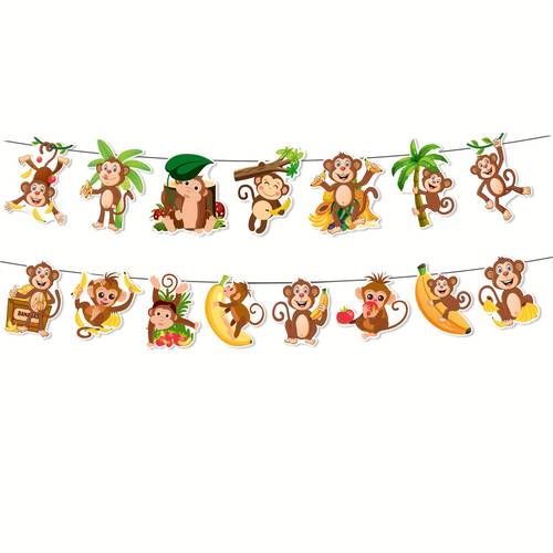 decorations featuring a cute monkey birthday banner including a set of monkey themed happy birthday banners suitable for birthdays parties themed events monkey parties and zoo parties