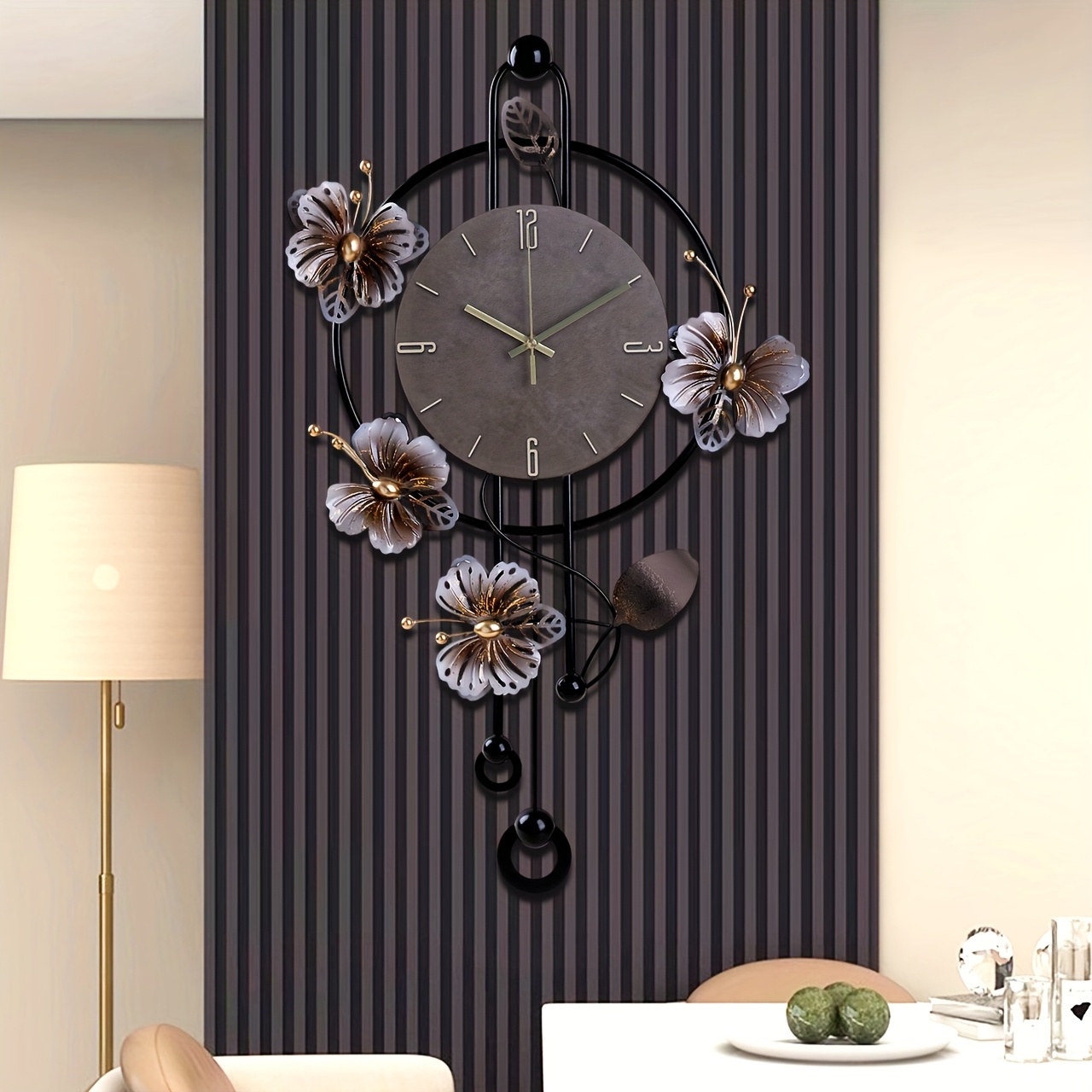 Image of 1 Creative 3d Light Luxury Clock Wall Clock Living Room Clock Simple Bedroom Silent Wall Clock With Swing For Study Hotel Kitchen Entrance Bedroom Office Restaurant Wall Decoration