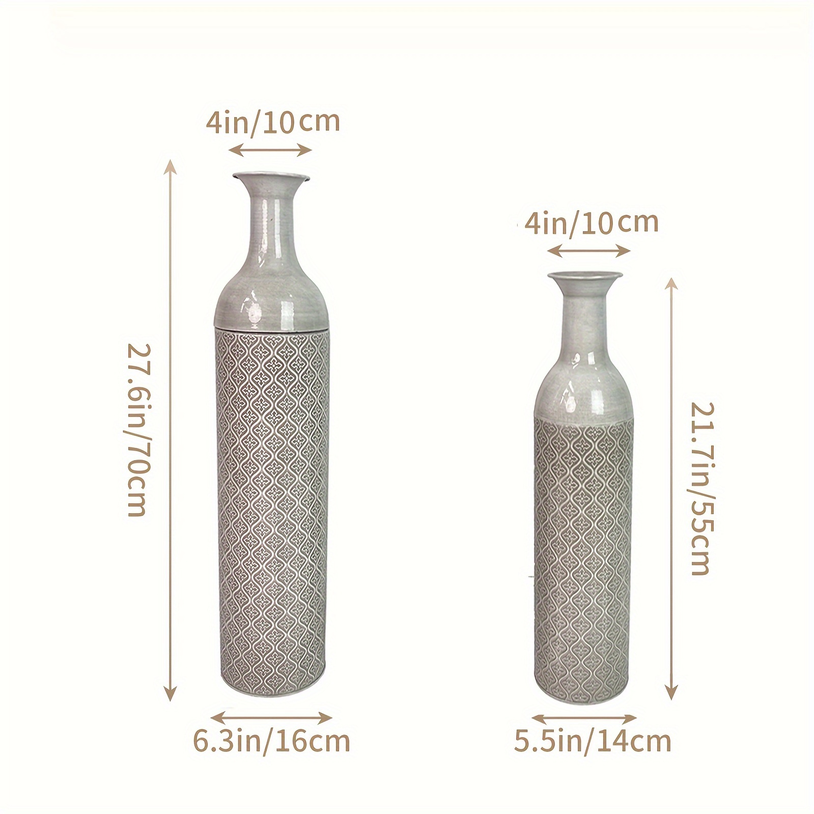 Tall Floor Metal Glazed Vase For Flowers Extra Oversized Vase For Living Room Set Of 2