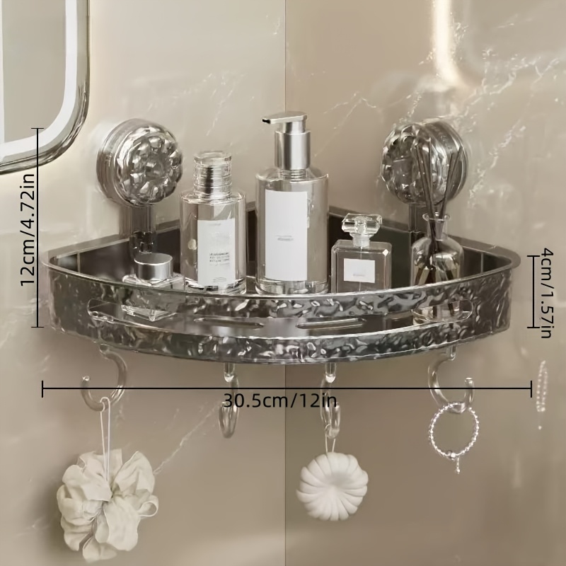 TEMU 1pc Transparent Pet Plastic Corner Shelf With Suction Cup Hook, Matte End, Wall-mounted Bathroom Organizer, With Strong Suction, For Bathroom,