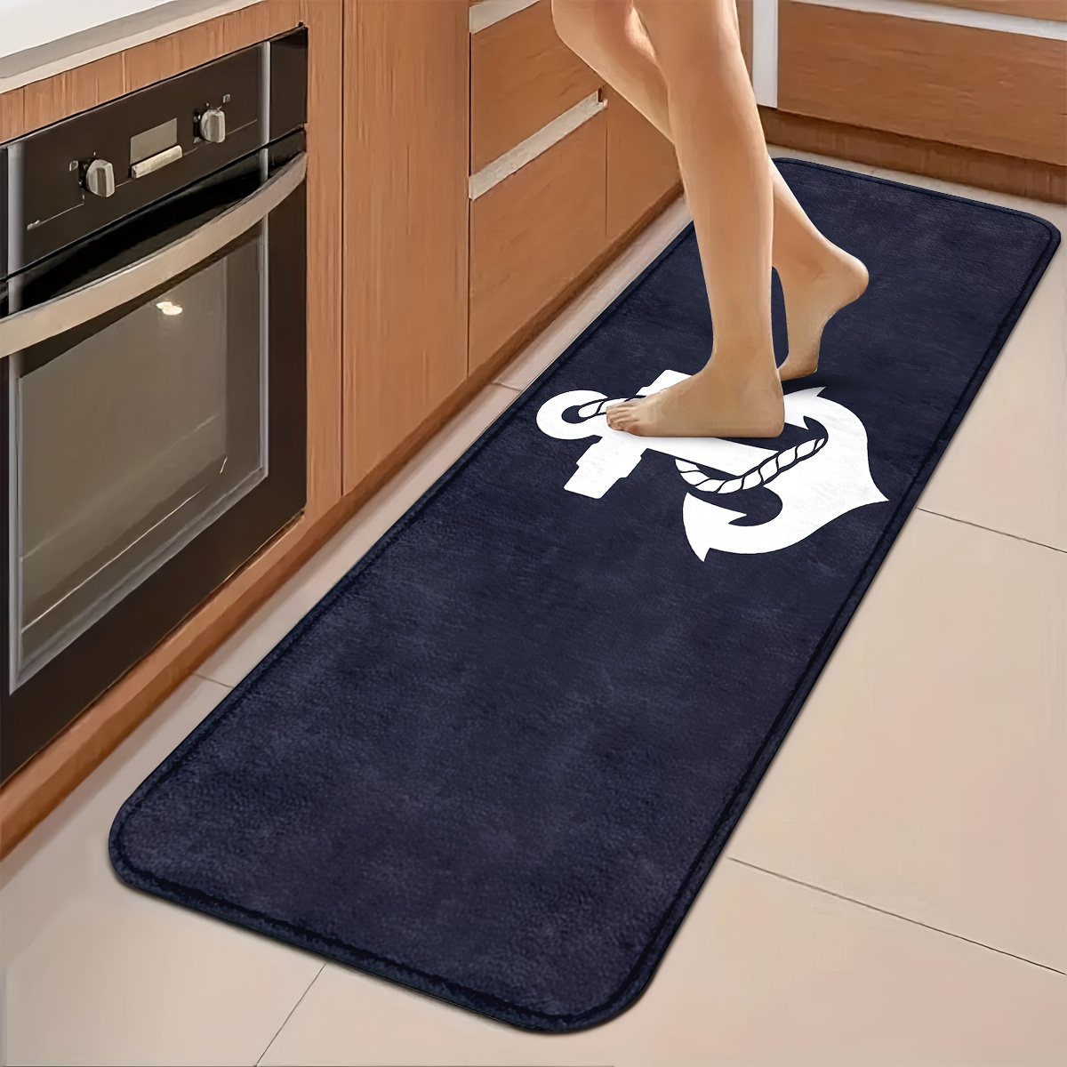 Image of Non-slip, Washable Kitchen Mats And Carpets Designed For Kitchen Floors, Including Anchor And Themes, With A Thickened Texture