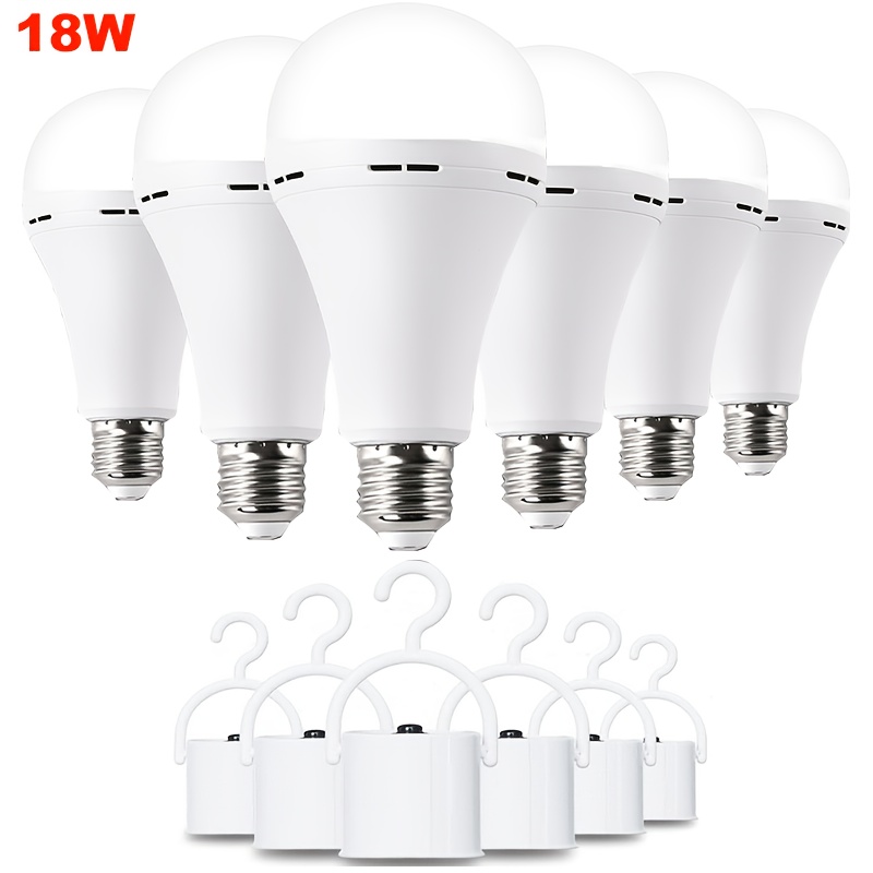 

6pcs 18w Led Rechargeable Light Bulbs, Emergency Light With 108 Watt Led Bulbs, 800mah Rechargeable Battery Backup, 6500k, 1100lm, E27/e26 Base No- Dimmable, Portable Power 18w Light Bulbs