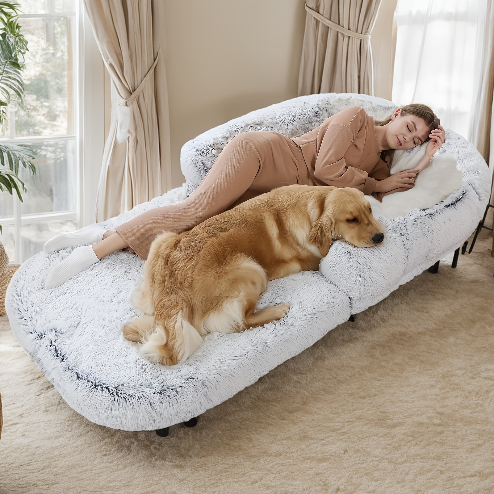 Pet Sofa Washable Foldable Cat Bed Dog Mat Large Dogs Couch Lazy Sofa  Universal Human Dog Nest Layable Sleepable Bedroom Sofa Bed Folding