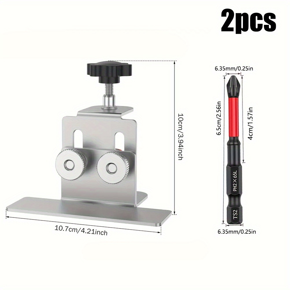 Image of 2pcs Multifunctional Woodworking Cabinet Door Installation Locator With 65mm Anti-slip Bit Set, Adjustable Cabinet Door Support Bracket, Stainless Steel Hardware Fixture