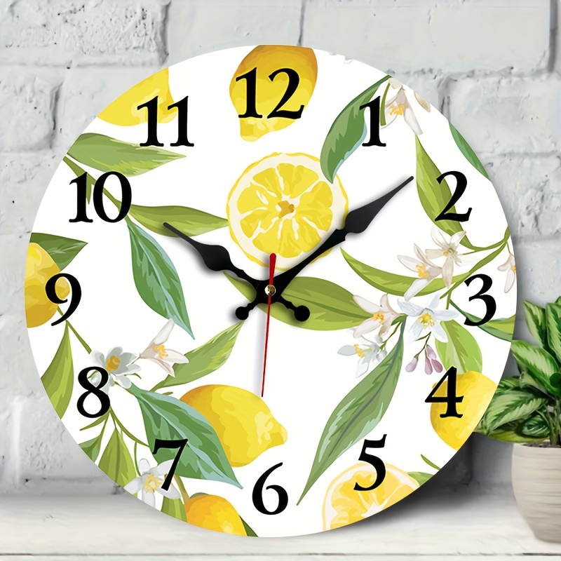 

1pc, Lemon Creative Hanging Clock, Silent And No Ticking, Round Wooden Clock, Suitable For Bedroom, Living Room, Office, Kitchen, Bathroom Decoration, Battery Powered, Battery Not Included