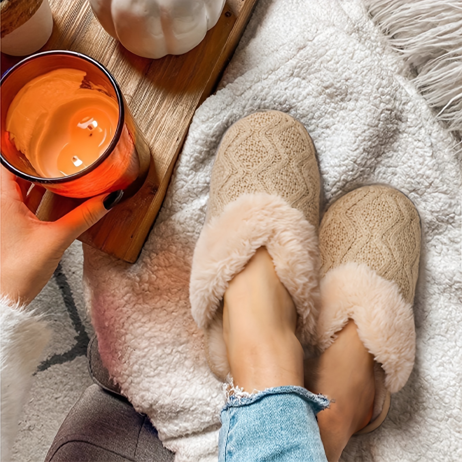 

Women's Fluffy Plush Lined Slippers, Cozy & Warm Memory Foam Fuzzy Shoes, Winter Indoor Floor Slippers