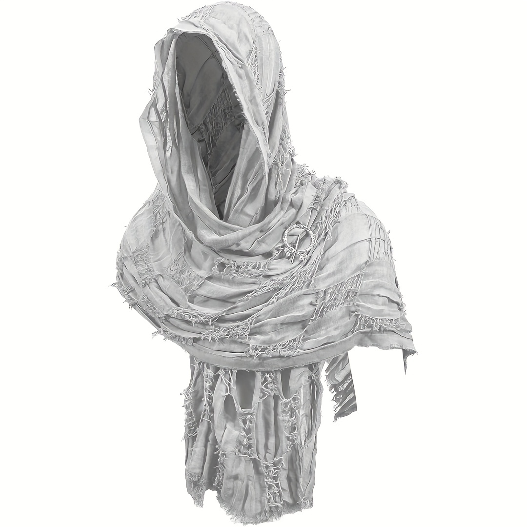 TEMU Ensemble 2 pièces de châle et broche effrité post-apocalyptique, cape délavée de style viking médiéval de , accessoire de costume d'Halloween