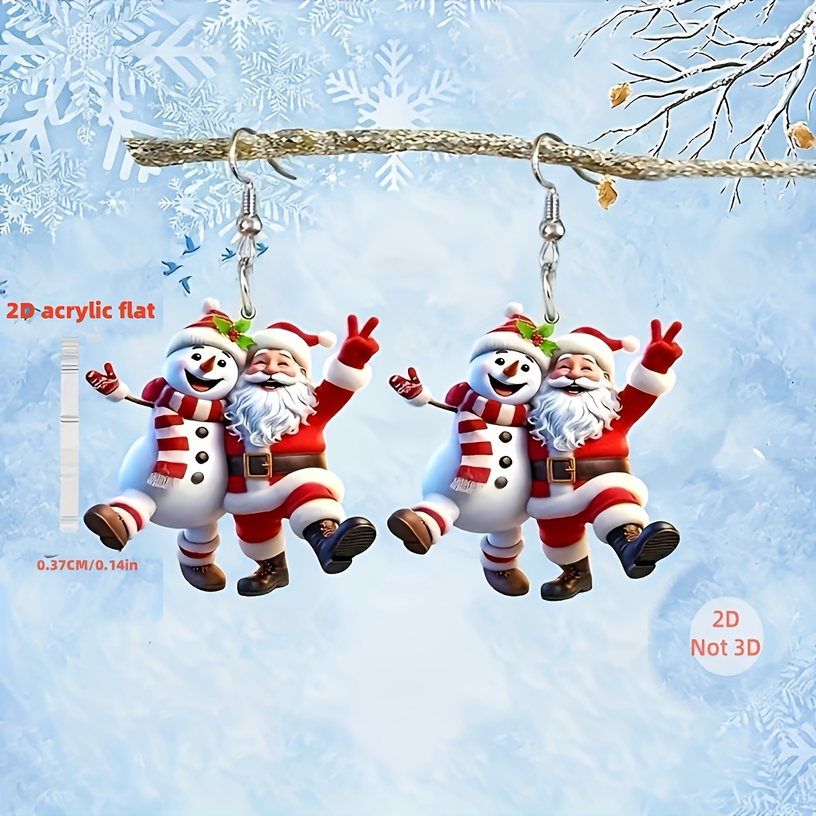 TEMU Pendientes planos 2D de acrílico con colgante de y Papá Noel navideños - Lindo estilo hip-hop, , pendientes de dije festivo para toda temporada,