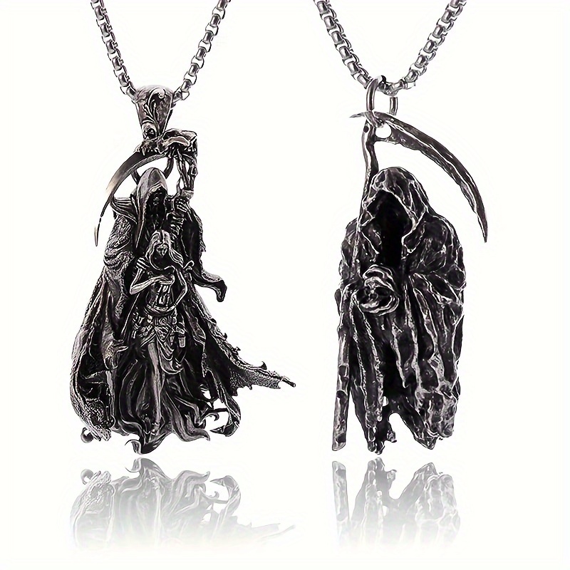 

2pcs/set Retro Gothic Reaper Pendant Horror Demon Necklace Men And Women Personalized Punk Halloween Trendy Jewelry