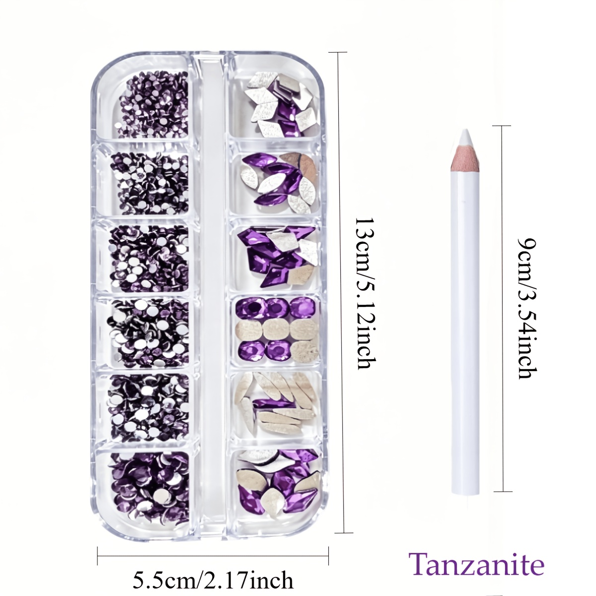 TEMU Flatback Tanzanite Purple Glass Nail Rhinestones 800pcs, Mixed Shapes 3d Crystals With Dotting Pen For Nail Art & Face Jewels