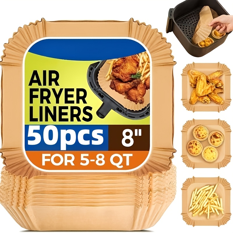 TEMU Revêtement Antiadhésif pour Friteuse à Air - Papier Simple Couche de Qualité Supérieure avec Bords Rainurés pour une Cuisson Sûre, un Nettoyage