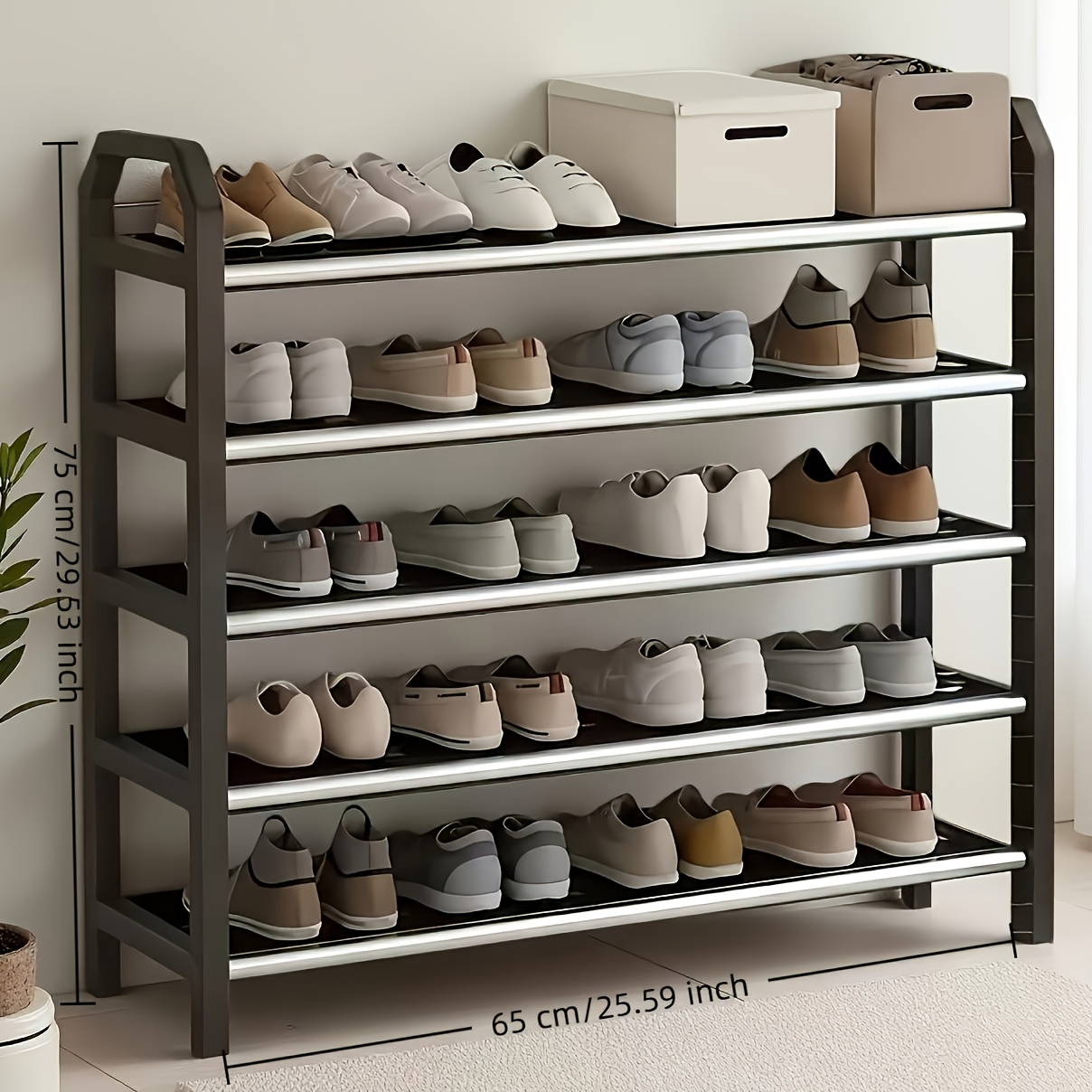 TEMU Space-saving 5-tier Large Capacity Shoe Rack, Home Entrance Multifunctional Shoe Storage Rack, Black And White Shelf, Space-saving Multi-tier