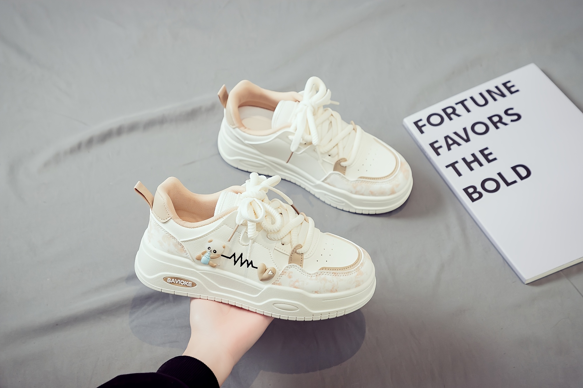 Women's White Platform Sneakers - Chunky Platform Shoes with Upper & PVC Sole, Lace-Up Mid-Top Casual Athletic Wear Suitable for Spring/Autumn, - Comfortable Footwear, Women Shoes