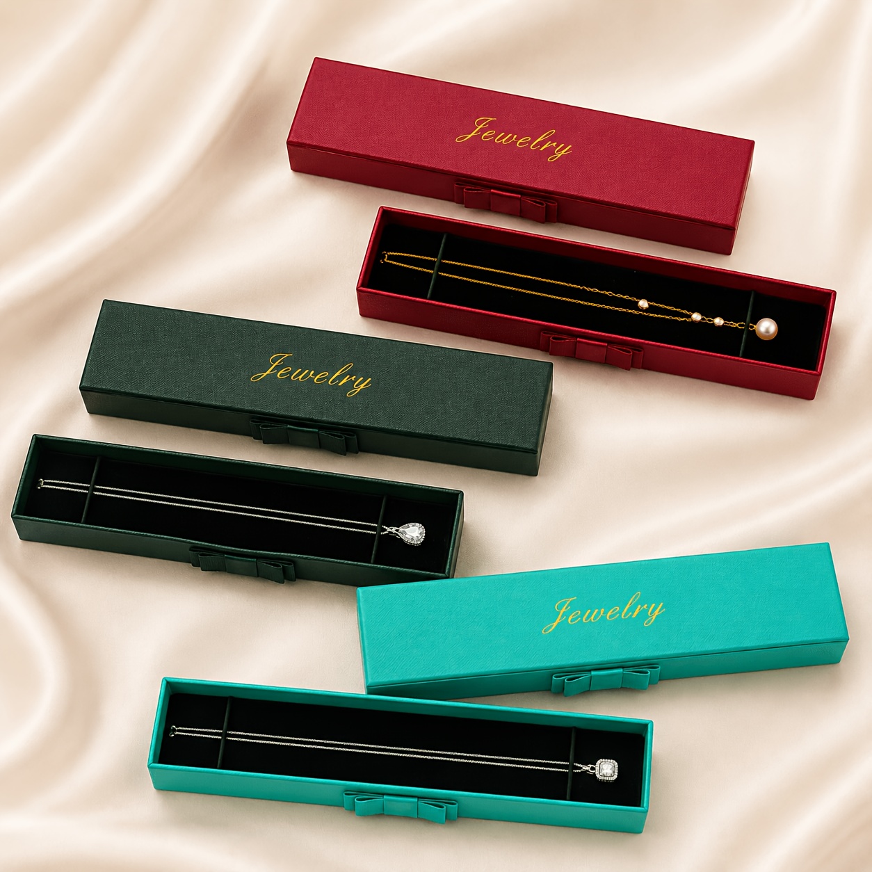 6pcs Side Bow Long Necklace Gift Boxes, Elegant Packaging