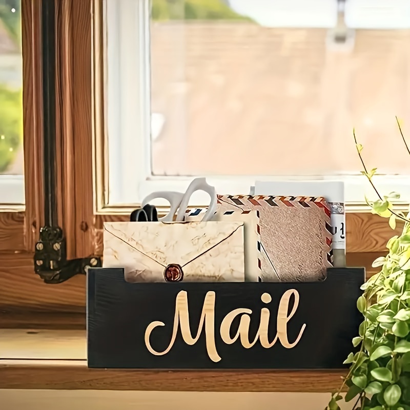 Mail Organizer Countertop, Letter Holder, Mail Tray, Mail Holder Box For Desk, Mail Basket For Counter, Mail Storage Organizer, Rustic Wooden Wall Mount