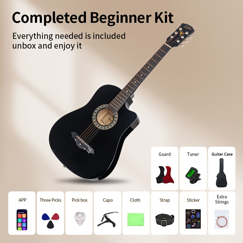 38-inch Basswood Acoustic Guitar, Gloss Finish Guitar Bundle,... product image 8