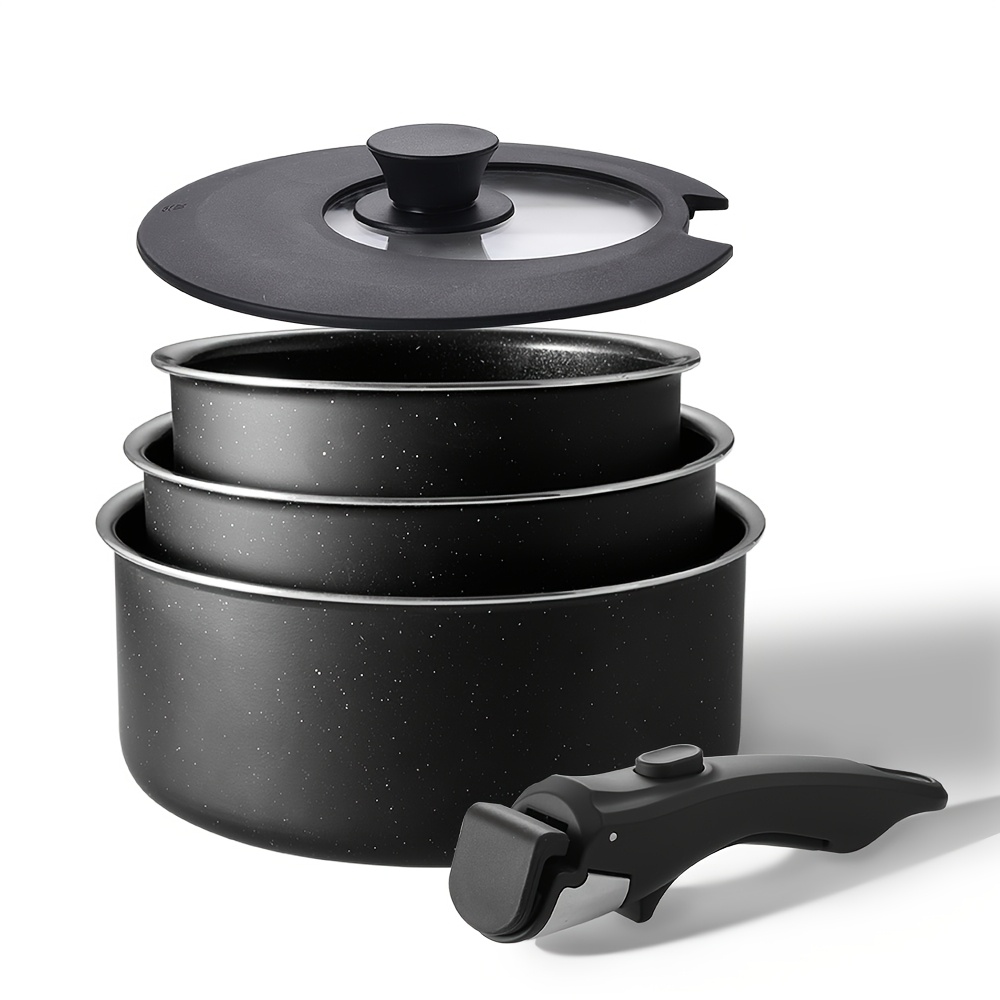 5pcs Non-Stick Ceramic Saucepan Set with Removable Handles