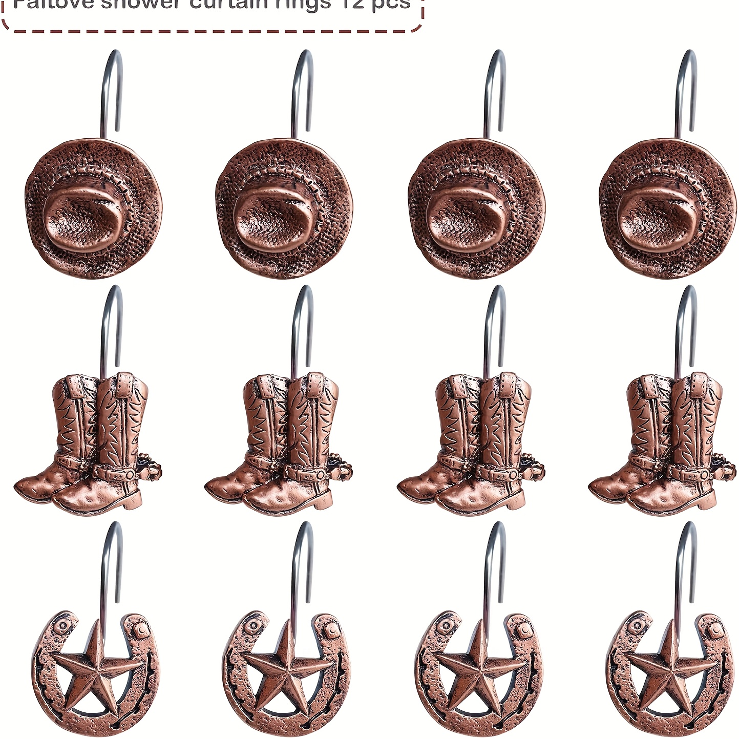 12 Resin Western Cowboy Bath Curtain Hooks - Hat Shoes Pirate Design Decorative Curtain Bath Curtain Metal Hooks Home Additions