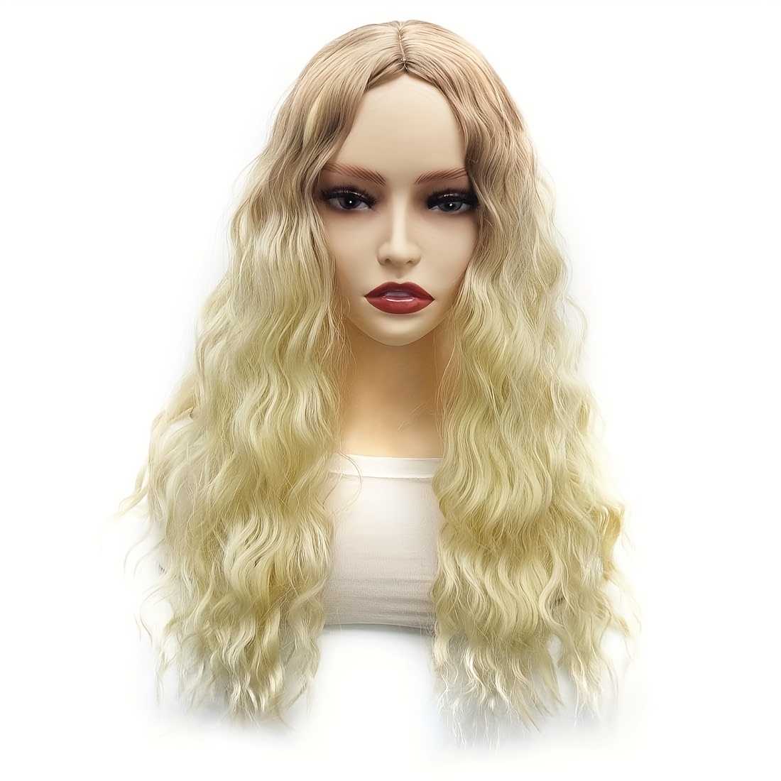 

[halloween] Long Ombre Wig For Women 22 Inch Middle Part Natural Looking Synthetic Curly Wigs Anime Costume Cosplay Daily Party