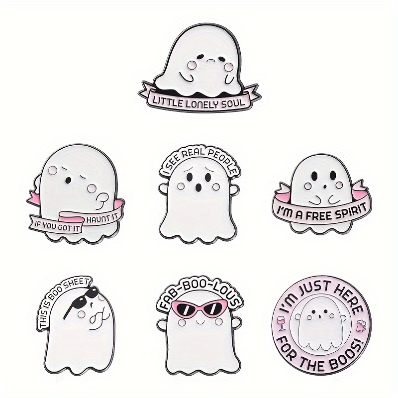 7pcs Ghost Enamel Pins Set Halloween Spooky Cartoon Punk Funny Jewelry Gift