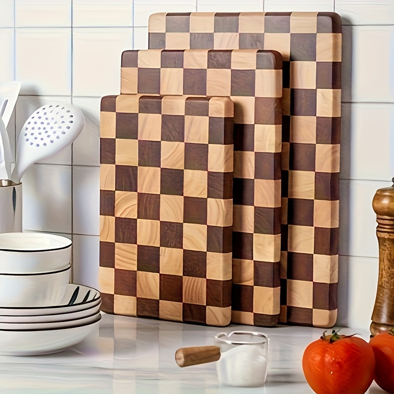 

1pc, Creative Checkerboard Pattern Kitchen Cutting Board - Solid Wood For Vegetables, Fruits And Food Preparation - Non-slip Wooden , Food- Surface, For Christmas, New Year, Party