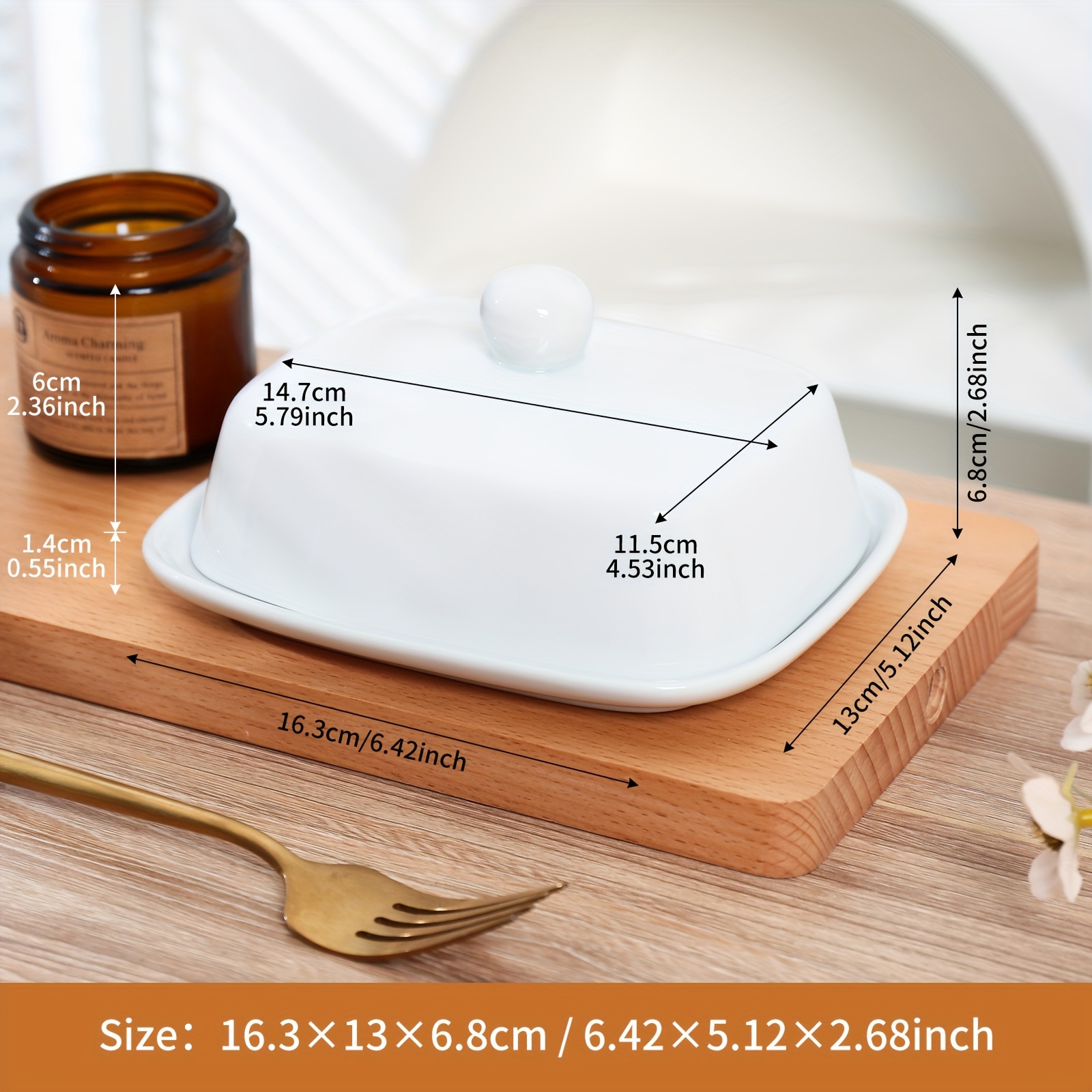 Image of 1pc Butter Plate, White Ceramic Butter Dish With Wooden Top Bead And Lid, Home Reusable Durable Butter Plate, Suitable For Home Kitchen And Restaurant, Kitchenware