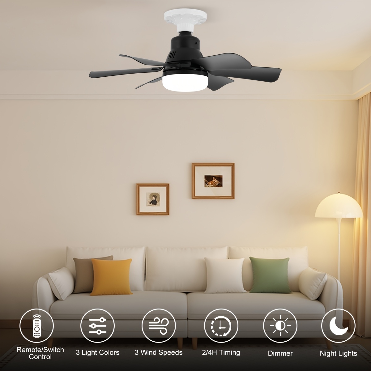 

20-inch Modern Ceiling Fan With Remote, 3 Color , Dimmable, Quiet , 2.4h Timer, , For Bedroom/living Room/dining Area, Black - Excludes Light Bulb