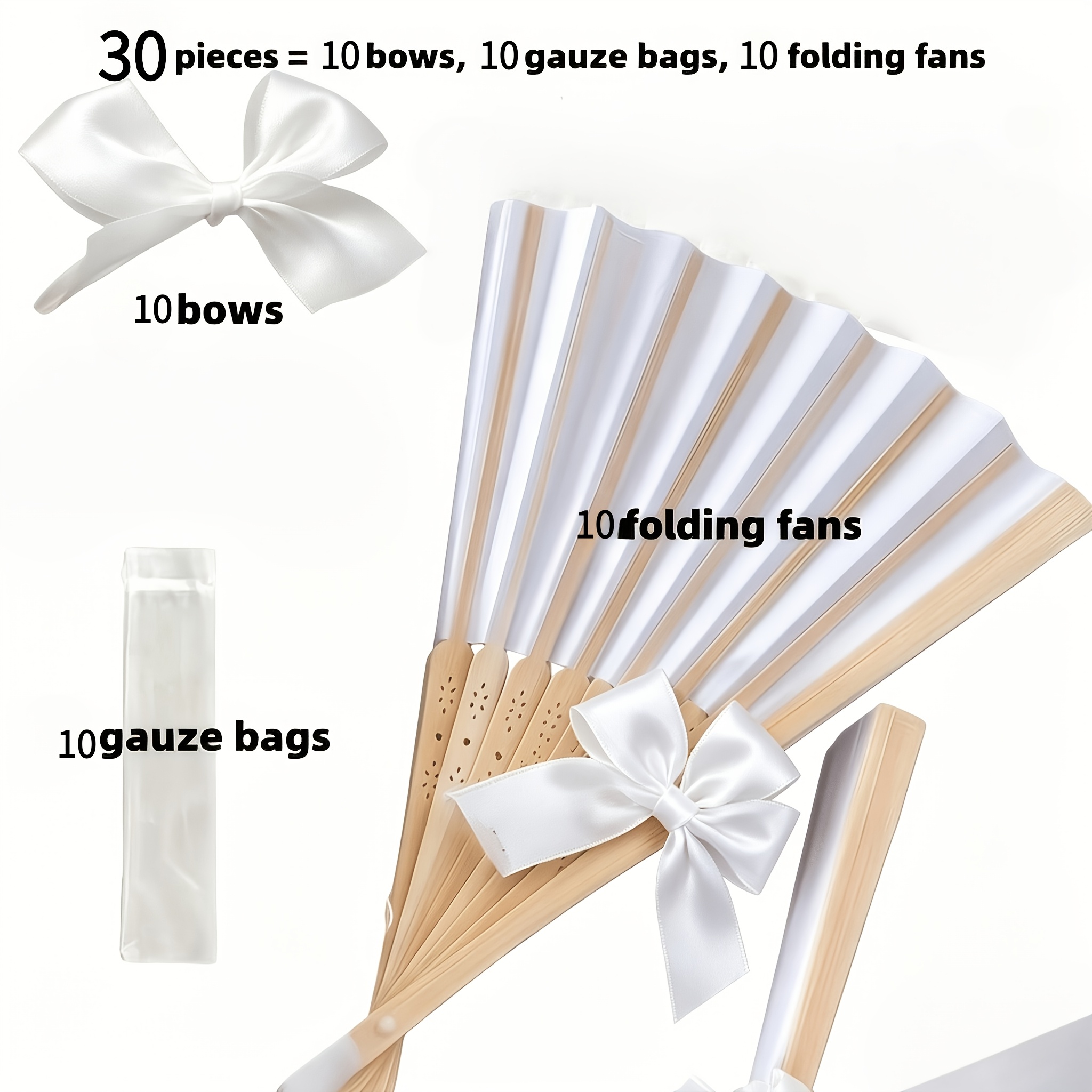 TEMU Ensemble de 30 éventails pliants avec nœud de mariage personnalisé (10 éventails, 10 pochettes et 10 nœuds) avec et impression gratuite -