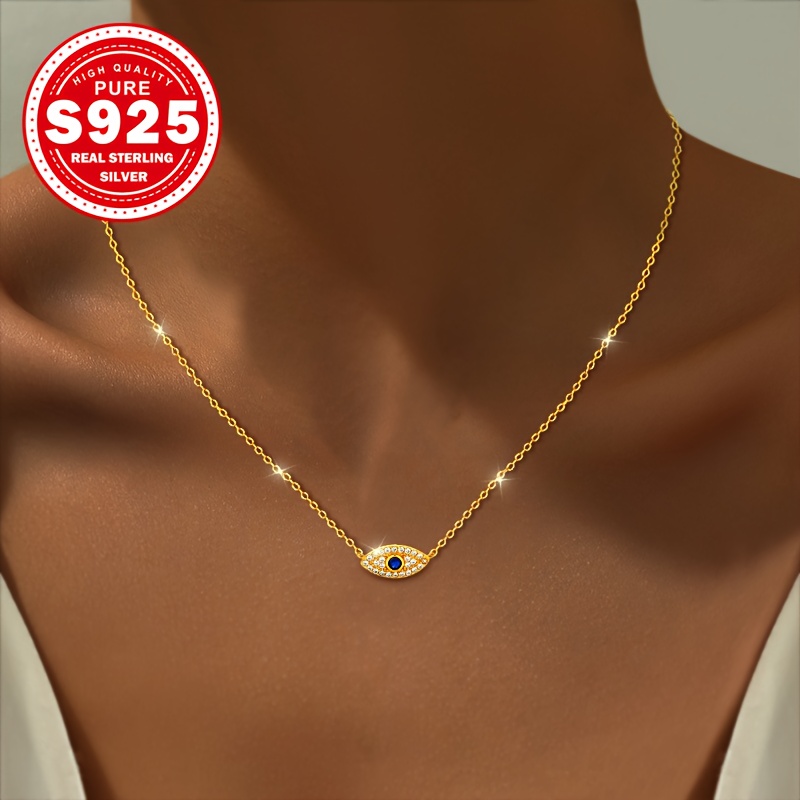 Women's S925 Silver Evil Eye Necklace with Cubic Zirconia, Protective Gift