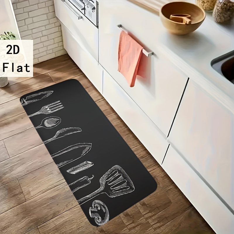 Jit1pc Thick 1.1cm Kitchen Mat, Featuring A Gray Tableware Pattern Print. This Mat Is Thick, Durable, And Suitable For The Kitchen, Living Room, Hallway, Balcony, And Home Decor