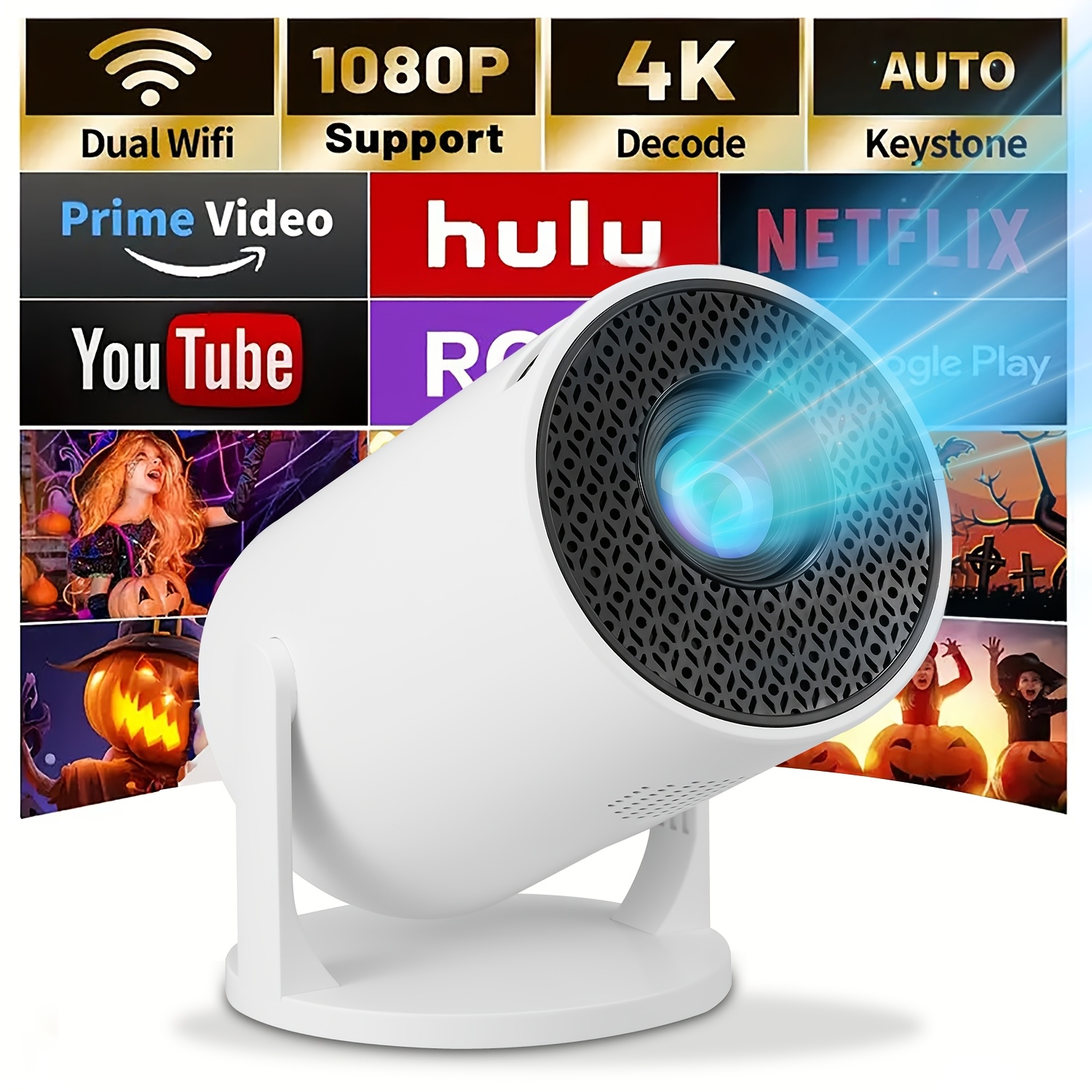 

Hy300 Mini Portable Projector 4k/1080p - Auto Leveling, 180° Rotatable, Smartphone Compatible, Ideal For Outdoor Use & Gifts