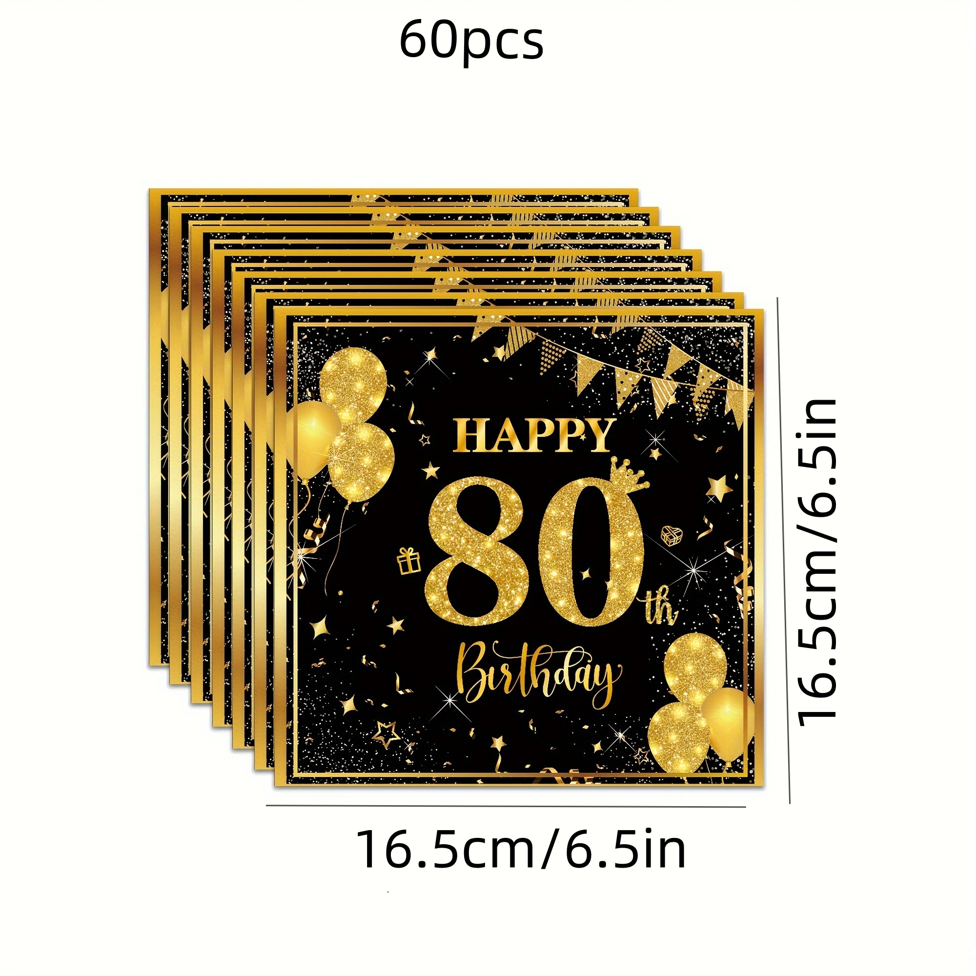 Image of 60pcs 80th Birthday Napkins Black And Pattern Disposable Paper Towels 6.5-inch Anniversary Wedding Party Supplies Halloween&christmas For Halloween、christmas
