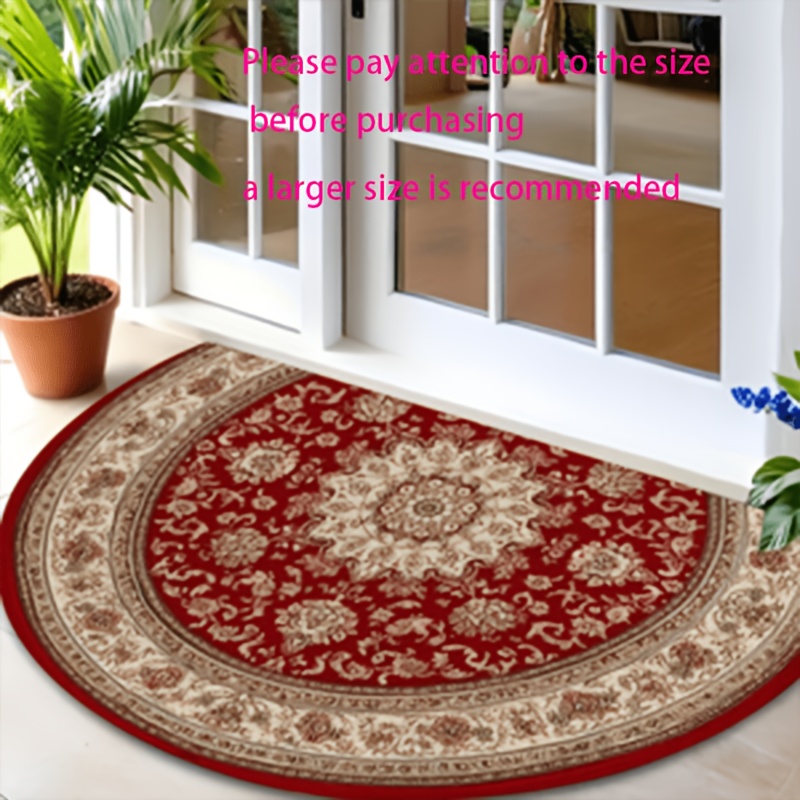 TEMU 1pc Semi-circular Doormat - Persian Floral Red And Cream Non-slip Dust Catcher Indoor/outdoor Use, Suitable For Entryway, Hallway, Kitchen,