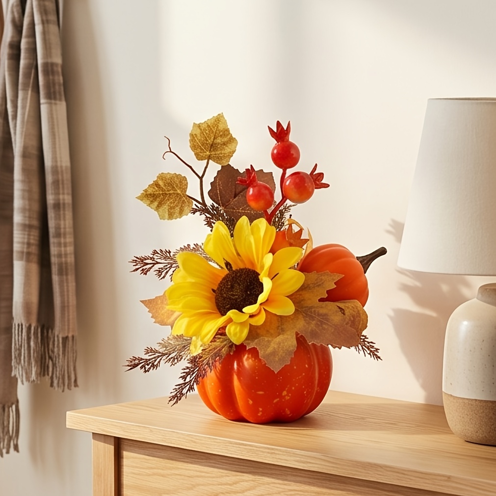 TEMU Autumn Artificial Pumpkins, Thanksgiving Fall Pumpkin Sunflower Tabletop Ornaments, Suitable For Autumn Theme Decor, Thanksgiving Table Setting,