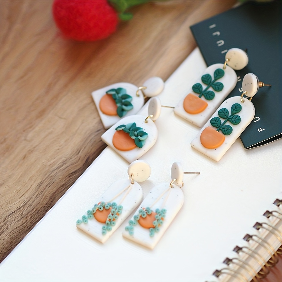 1 Pair Handmade Boho Botanical Earrings Suitable for Women - Lightweight  Polymer Clay Plant Jewelry with Potted Plant & Hanging Planter Dangle  Drops, Minimalist Round Stud Top for Daily Wear, Gift for ...