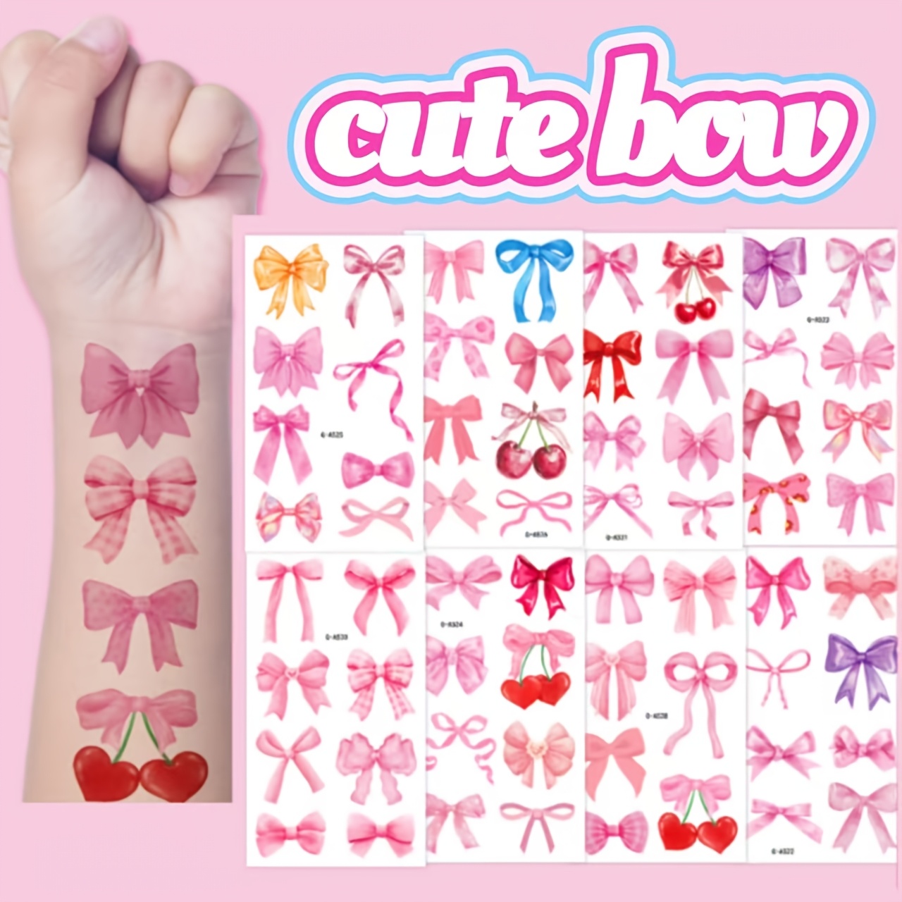 10pcs Tattoo Stickers, Pink Cute Bow Ribbons, Body Waterproof Sweat, Temporary Stickers